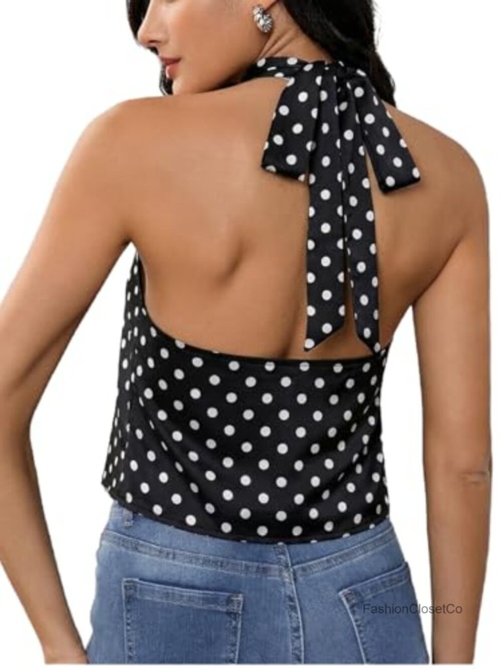Satin Silk Halter Tank Top Backless Open Back Going Out Top Sleeveless High